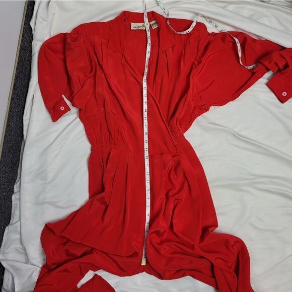 VINTAGE 90s red‎ jumpsuit long sleeve pleated wrap pockets S - Picture 14 of 17